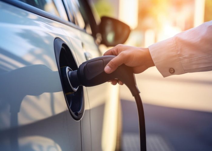 EV car at charging station AI generated image